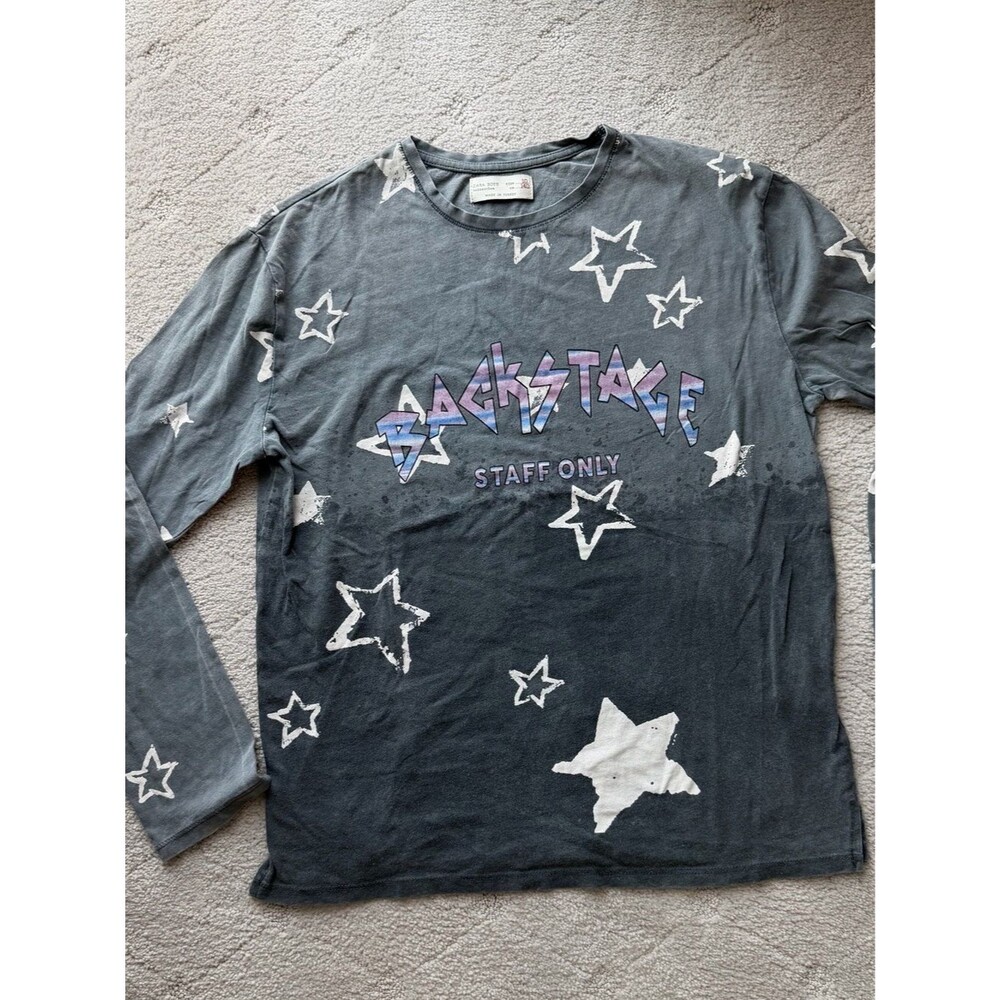 Zara boys Backstage 'Staff Only' Star Print Long Sleeve Tee - gray sz 10